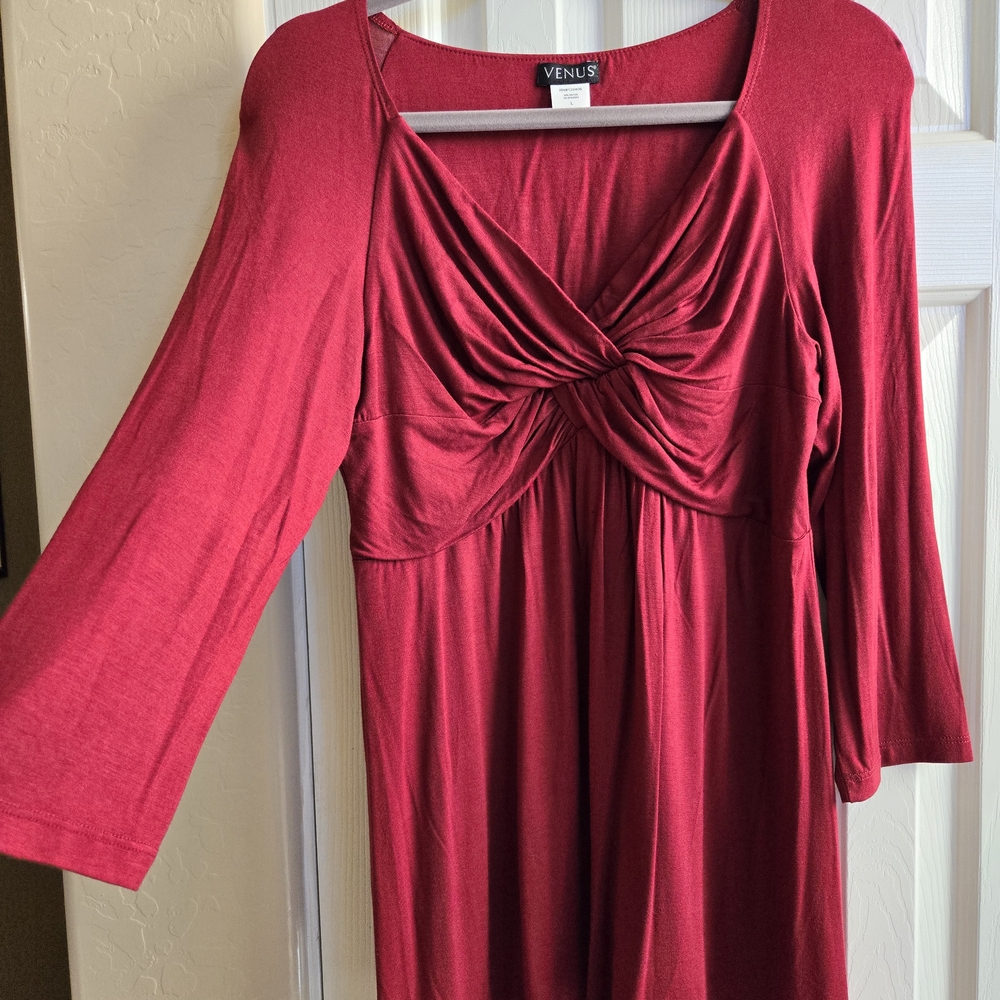 VENUS Burgundy Red Long Sleeve Pullover Empire Waist Tunic Top Size Large